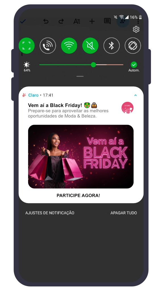 Notificação no celular anunciando que a Black Friday está chegando