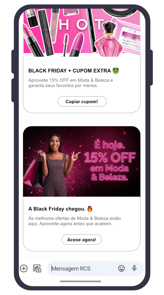Notificação no celular com cupom de 15% OFF na categoria de Moda e Beleza