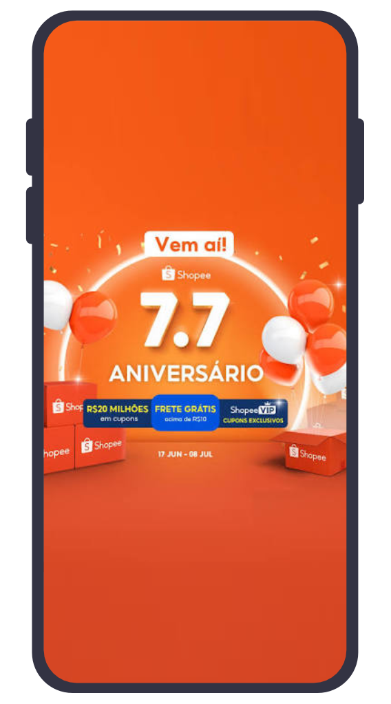 Peça Shopee 7.7 Aniversário em tela cheia após o toque no Push Alert